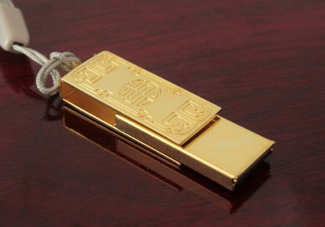 金色迷你U盘,金属旋转U盘,礼品U盘