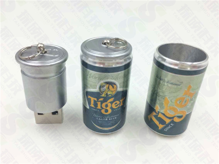 Tiger虎牌啤酒定制金属易拉罐U盘 酒桶U盘礼品定制厂家